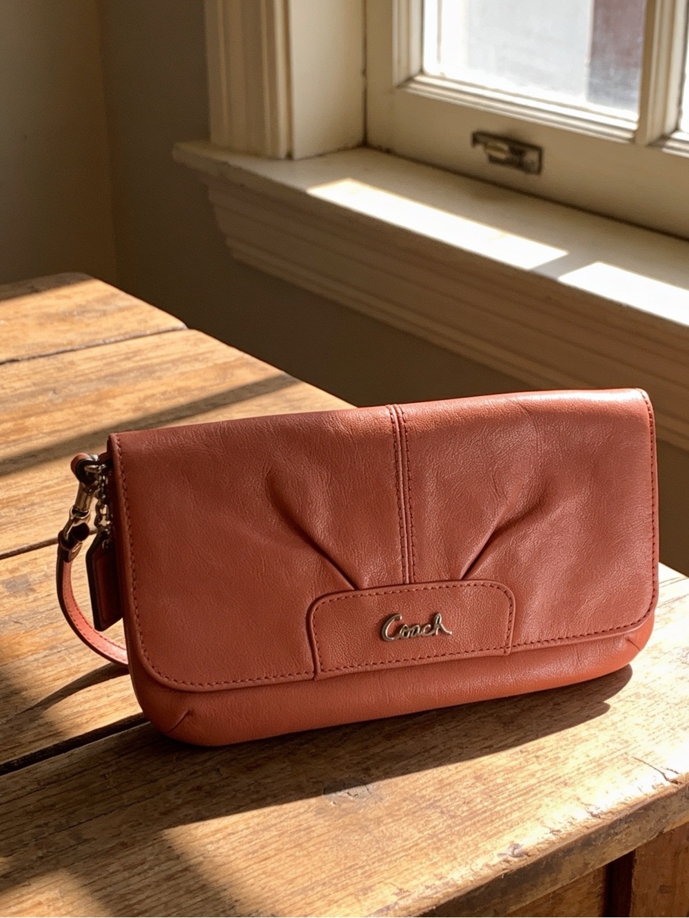 Coach Coral Leather Wristlet Clutch